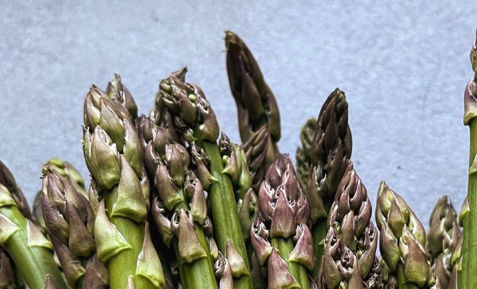 Spitzen von einem Bund grünem Spargel.