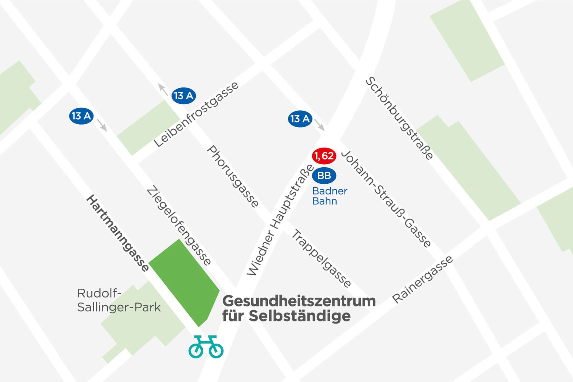 Lageplan Gesundheitszentrum für Selbständige