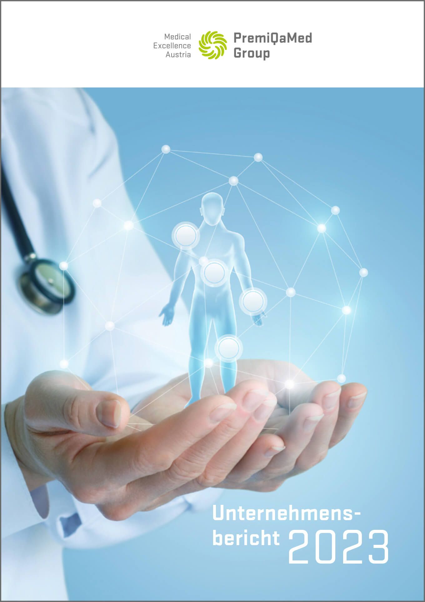 Coverbild des Unternehmensberichts 2023 der PremiQaMed Group