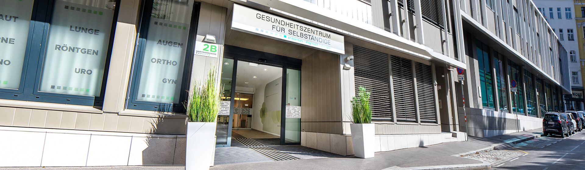 Gesundheitszentrum für Selbständige Außenansicht des Gesundheitszentrums für Selbständige.